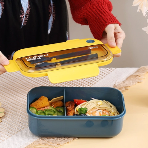 Portapranzo Portatile in Plastica Bento Box Adatto al Microonde Con Scomparto per Posate Contenitore per Alimenti Scuola Ufficio