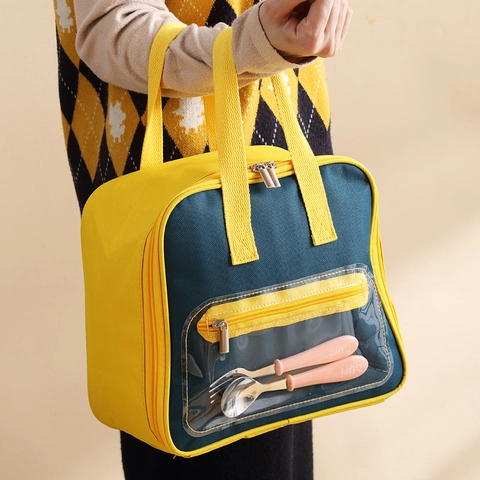 Draagbare Geïsoleerde Lunchtas Waterdicht Oxford Doek Verdikte Aluminiumfolie Bento Tote Met Transparante Zak