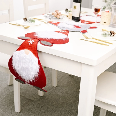 Christmas Gnome Table Runner Handmade Felt Faceless Doll Placemats Festive Dining Table Decor For Xmas Party Decoration