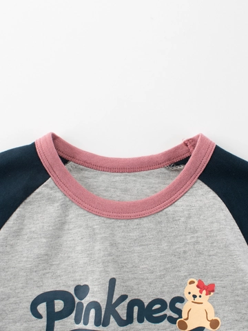 Maglietta Raglan Da Ragazza 100% Cotone Maniche Corte Stampa Orso Cartone Animato Top Estivi Casual Per Bambine