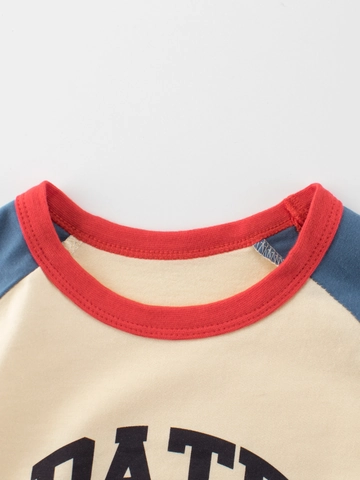 Kids Girls Retro Bear Raglan Short Sleeve T-Shirt Cotton Contrast Color American Academic Style Children Casual Top