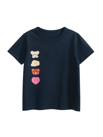 Mädchen T-Shirt Reine Baumwolle Kurzarm Rundhals Cartoon Druck Lässig Sommer Kleinkind Kinder Marineblau Atmungsaktiv Top