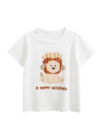 T-Shirt A Maniche Corte In Cotone Per Ragazze Stampa Cane Cartone Animato Patatine Fritte Girocollo Estate