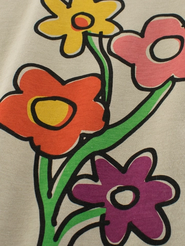 T-Shirt en Coton à Manches Courtes pour Filles Été Imprimé Fleur de Dessin Animé Haut Décontracté à Col Rond Enfant Kaki Clair