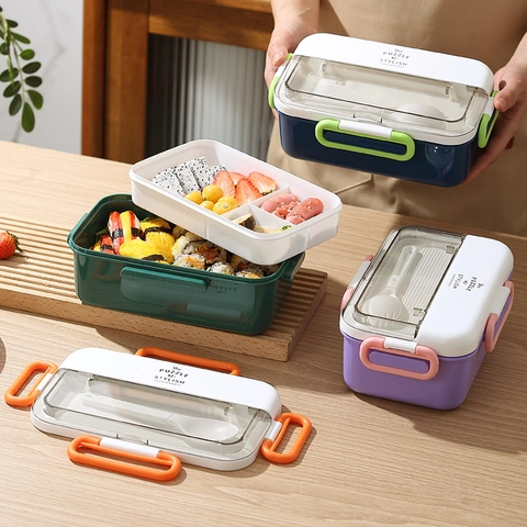Boîte À Déjeuner Divisée Portable Avec Compartiment À Couverts Intégré Bento En Plastique Micro Ondes Pour Bureau Pique Nique