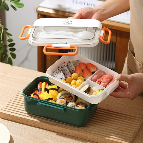 Boîte À Déjeuner Divisée Portable Avec Compartiment À Couverts Intégré Bento En Plastique Micro Ondes Pour Bureau Pique Nique