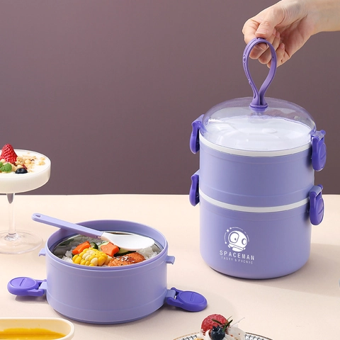 Lunch Box Bento Portatile A Strati Adatto Al Microonde Contenitore Rotondo Con Maniglia Per Scuola Ufficio Picnic