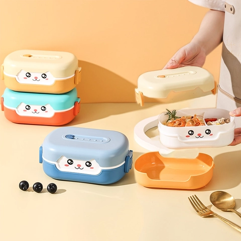 Boîte à Déjeuner Chat Dessin Animé Enfants Compartimentée Bento Portable Étanche Micro-ondes École Conteneur Alimentaire