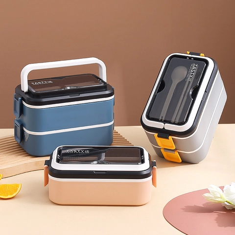 Boîte à Déjeuner Portable en Acier Inoxydable 304 Chauffage par Remplissage d'Eau Bento Divisé Avec Rangement Couverts Pour École Bureau
