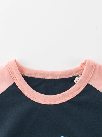 Kids Short Sleeve T-Shirt 100% Cotton Raglan Contrast Color Cartoon Star Rainbow Print Round Neck Casual Summer Top Girls