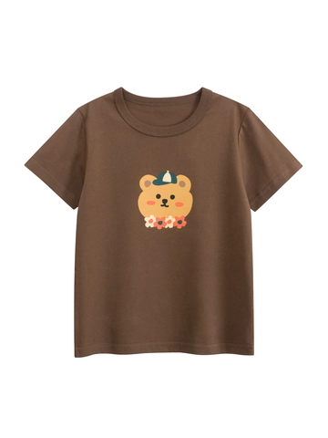 Maglietta Bambini Manica Corta Cotone Stampa Orso Cartone Animato Girocollo Top Estivo Casual