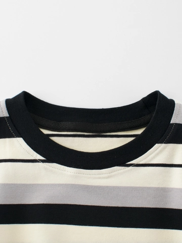 Boys Striped T-Shirt Cotton Blend Short Sleeve Round Neck Casual Summer Top Kids