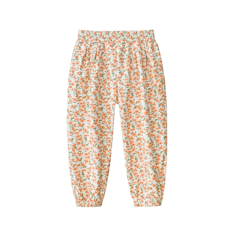 Pantalones Antimosquitos Floreados Para Niñas Verano Casual Jogger De Canalé Con Cintura Y Puños Elásticos Para Niños