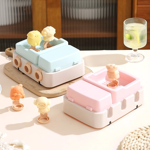 Creative Cartoon Boat Truck Shape Silicone Ice Cream Mold DIY Kids Homemade Popsicle Box With Lid And Sticks PP Material