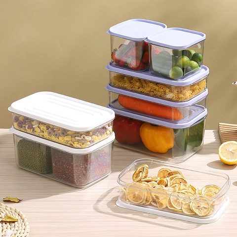 Transparent PET Refrigerator Food Storage Box With Airtight Lid Stackable Fresh-keeping Container For Kitchen Organizer