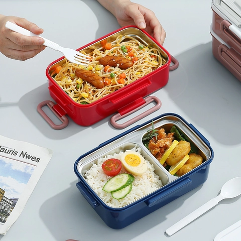 304 Edelstahl Doppelschicht Lunchbox Für Erwachsene Große Kapazität Tragbare Brotdose Mit Besteck Und Handyhalter Deckel