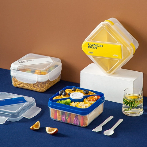 Boîte À Déjeuner Bento Portable Compartimentée Passe Au Micro-Ondes Récipient Alimentaire En Plastique Avec Couverts Et Pot À Sauce Étanche Bureau École