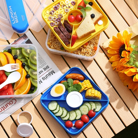 Boîte À Déjeuner Bento Portable Compartimentée Passe Au Micro-Ondes Récipient Alimentaire En Plastique Avec Couverts Et Pot À Sauce Étanche Bureau École
