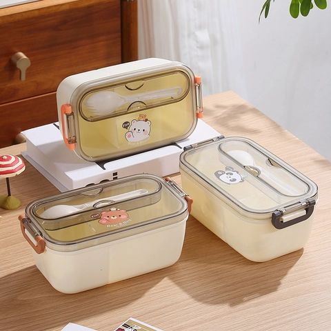 Simpatica Scatola da Pranzo Portatile a Forma di Orso Cartone Animato Con Scomparto per Posate Bento Box per Studenti Ufficio