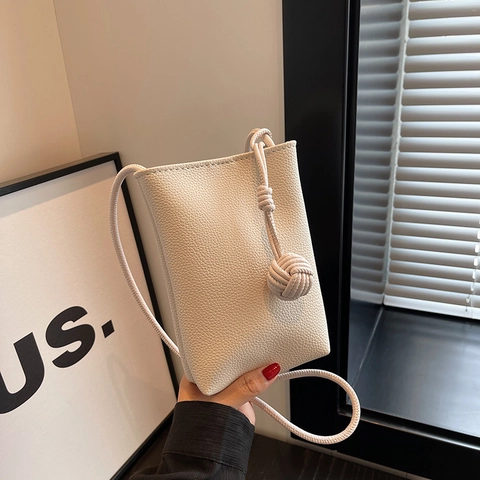 Mini Borsa A Tracolla Donna Pelle PU Martellata Borsa Verticale Per Smartphone Con Nodo Decorativo Borsa A Spalla Casual