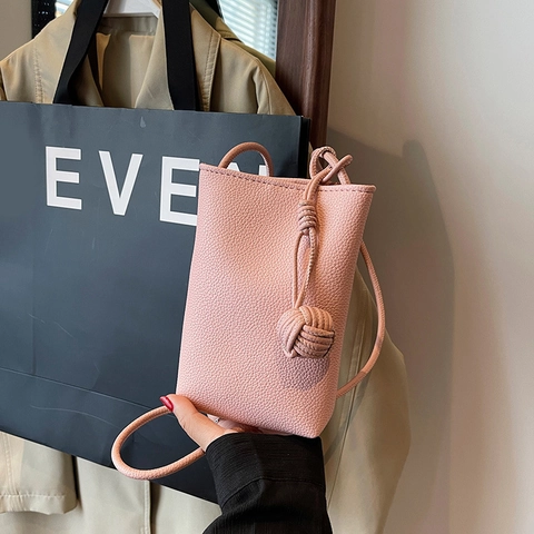 Mini Borsa A Tracolla Donna Pelle PU Martellata Borsa Verticale Per Smartphone Con Nodo Decorativo Borsa A Spalla Casual