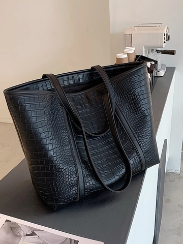 Große Kapazität Krokodilmuster PU Leder Tote Bag Mode Schulter Handtasche Für Frauen Pendeln Reißverschluss