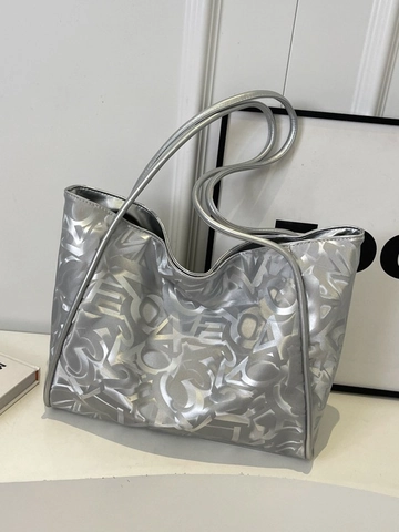 Borsa Tote da Donna Capiente in Pelle PU Con Lettere a Rilievo Borsa a Tracolla Casual da Lavoro Per Studenti