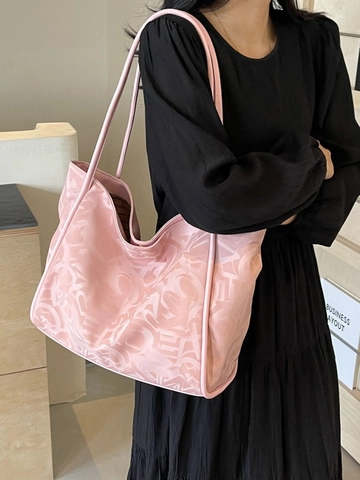 Borsa Tote da Donna Capiente in Pelle PU Con Lettere a Rilievo Borsa a Tracolla Casual da Lavoro Per Studenti