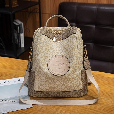 Mode Monogram Print Dames Rugzak PU Leer Grote Capaciteit Waterdicht Vintage Stijl Voor Reizen Woon Werkverkeer