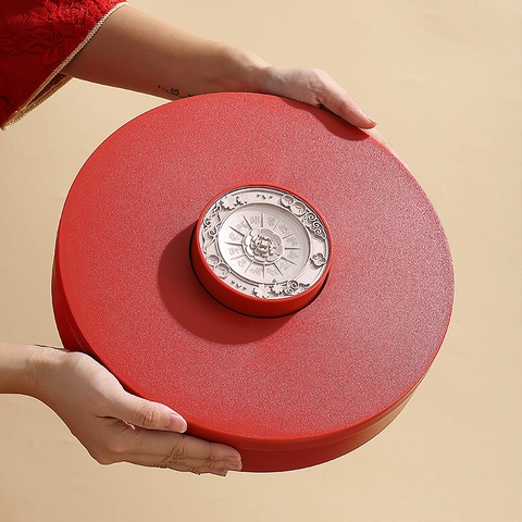 Red Rotating Candy Box With Compartments Plastic Multi-Grid Snack Storage Tray For Nuts Sweets Decorative Fruit Plate