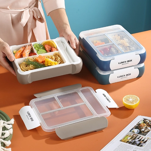 Portable Divided Bento Box Microwave Safe Leakproof Lunch Box With Cutlery For Office Students Food Storage Container