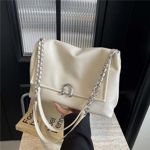Borsa A Spalla Da Donna In Pelle PU Con Tracolla A Catena E Chiusura In Metallo A U Moda Grande Capacità Borsa Sottobraccio
