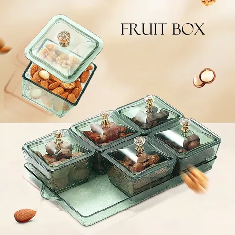 Plateau À Fruits Divisé Avec Couvercles Et Base Plastique PS Plat À Noix Texture Martellée Décoration De Luxe