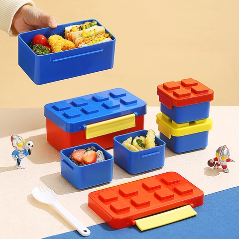 Creatieve Bouwsteen Stijl Lunchbox Dubbellaags Magnetronbestendig Draagbare Bento Box Met Bestek Voor School Picknick Kantoor