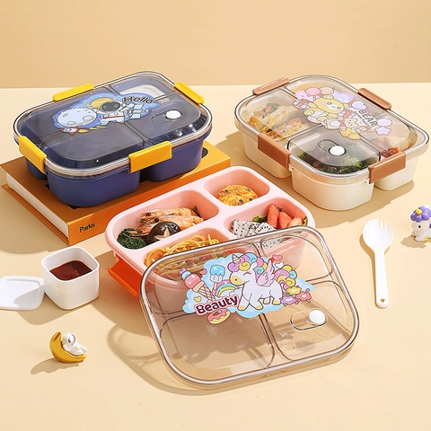 Boîte à Déjeuner Bento Cartoon Divisée Passe au Micro-ondes Conteneur Alimentaire Portable Avec Compartiments Pour École Bureau Pique-nique