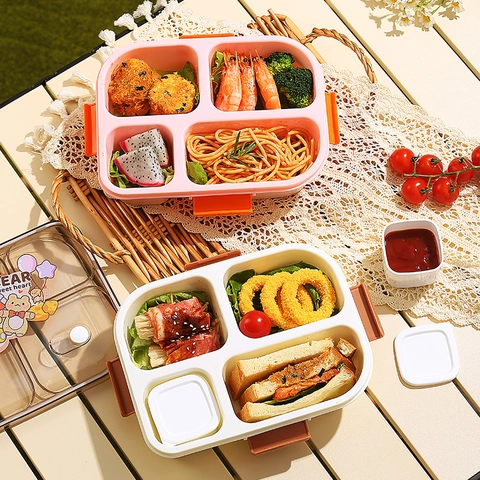 Boîte à Déjeuner Bento Cartoon Divisée Passe au Micro-ondes Conteneur Alimentaire Portable Avec Compartiments Pour École Bureau Pique-nique