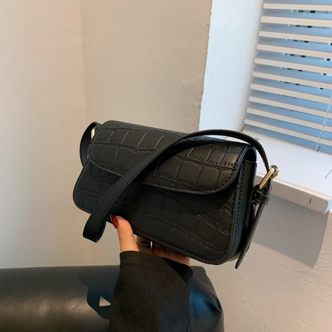 Retro Krokodilmuster Unterarmtasche Damen PU Leder Baguette Schulter Umhängetasche Minimalistischer Vintage Stil
