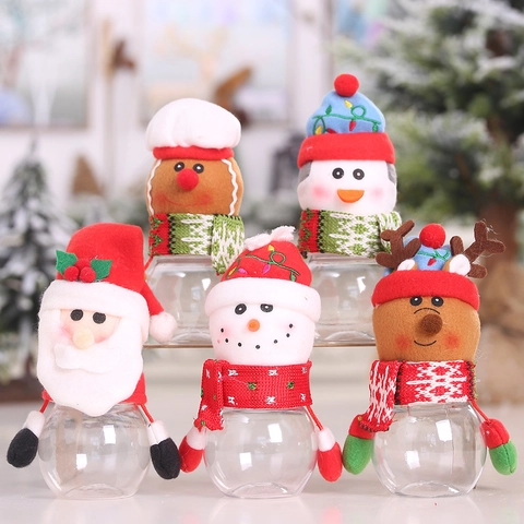Barattolo di Caramelle di Natale in Plastica Babbo Natale Pupazzo di Neve Renna Omino di Pan di Zenzero Scatola Regalo
