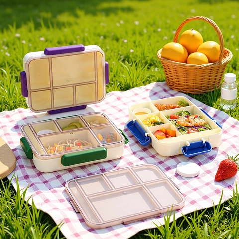 Bento Portatile Scomparti Multipli Plastica Microonde Ermetico Contenitore Alimentare Con Posate Per Scuola Ufficio