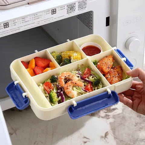 Bento Portatile Scomparti Multipli Plastica Microonde Ermetico Contenitore Alimentare Con Posate Per Scuola Ufficio