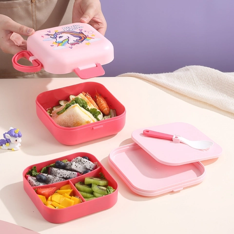 Porta Pranzo Bento Cartoon Bambini Contenitore Multi Strato Scomparti Microonde Plastica PP Con Utensili Scuola Ufficio
