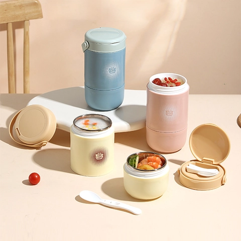 Portable Stainless Steel Insulated Soup Cup With Handle And Folding Spoon Japanese Style Leakproof Lunch Jar For Office School