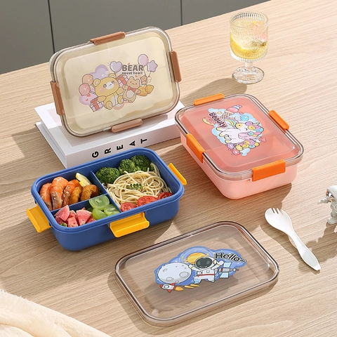 Boîte À Déjeuner Bento En Plastique Dessin Animé Avec Compartiments Micro-ondes Étanche Pour École Bureau Enfants