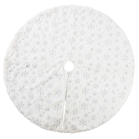Jupe De Sapin De Noël Fausse Fourrure Blanche Paillettes Argentées Flocon De Neige Peluche Décoration De Fête