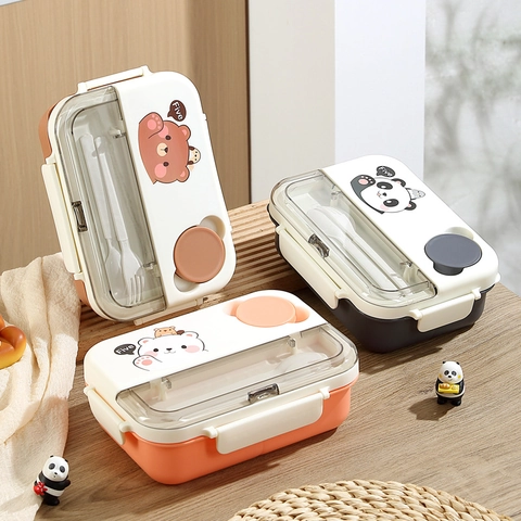 Boîte à Bento Portable en Acier Inoxydable 304 pour Adultes Étudiants Boîte à Lunch Étanche Compartimentée Avec Support Téléphone