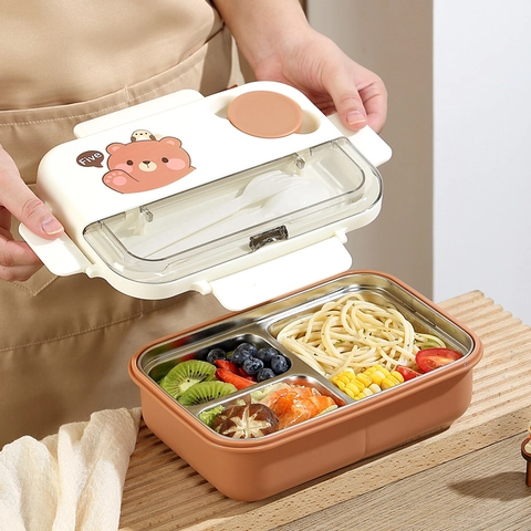 Boîte à Bento Portable en Acier Inoxydable 304 pour Adultes Étudiants Boîte à Lunch Étanche Compartimentée Avec Support Téléphone