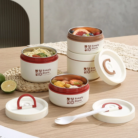 Portapranzo Termico Portatile Acciaio Inossidabile 304 E Plastica PP Contenitore Per Zuppa Ermetico Con Maniglia Per Studenti