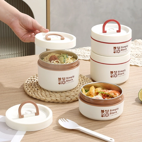 Portapranzo Termico Portatile Acciaio Inossidabile 304 E Plastica PP Contenitore Per Zuppa Ermetico Con Maniglia Per Studenti