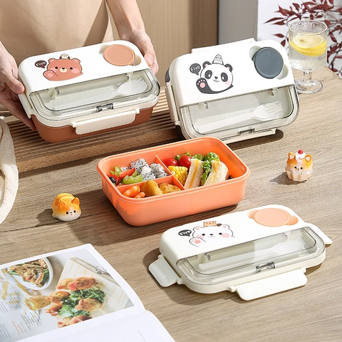 Cartoon Bento Lunchbox Mit Mehreren Fächern Integriertem Löffel Und Gabel Handyhalter Für Kinder Studenten Mikrowellengeeignet
