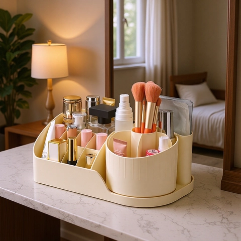 Roterende Make-Up Borstelhouder Bureau Opbergdoos Cosmetische Organizer Met Gelaagd Rasterontwerp Voor Kantoorbenodigdheden
